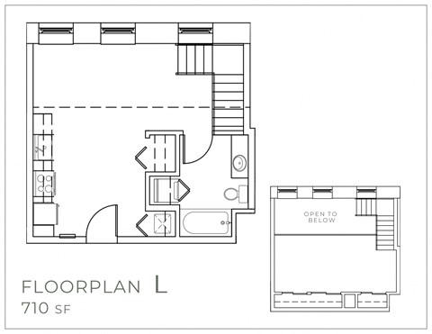 Floor plan for 1 bed, 1 bath, 710 sqft