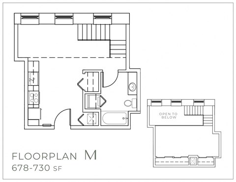 Floor plan for 1 bed, 1 bath, 730 sqft