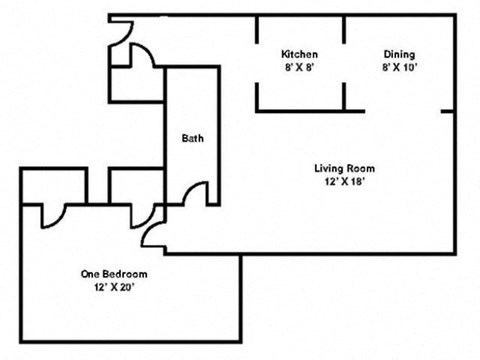 Floor plan for 1 bed, 1 bath, 755 sqft