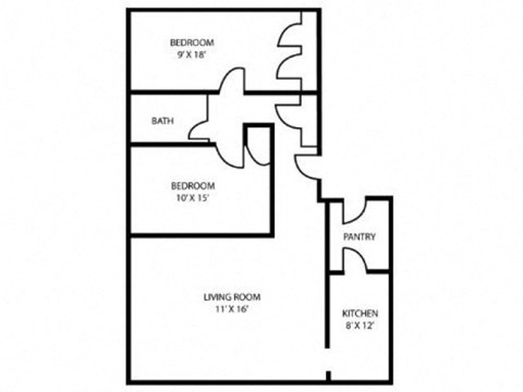 Floor plan for 2 beds, 1 bath, 1000 sqft