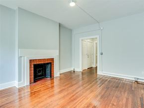 Baltimore apartment for rent - a living room with a fireplace and a wooden floor