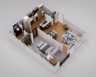 Floor plan for 1 bed, 1 bath, 647 sqft