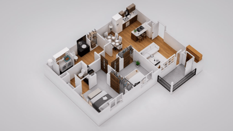 Floor plan for 2 beds, 2 baths, 916 sqft