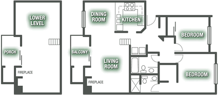 Floor plan for 2 beds, 2 baths, 1394 sqft