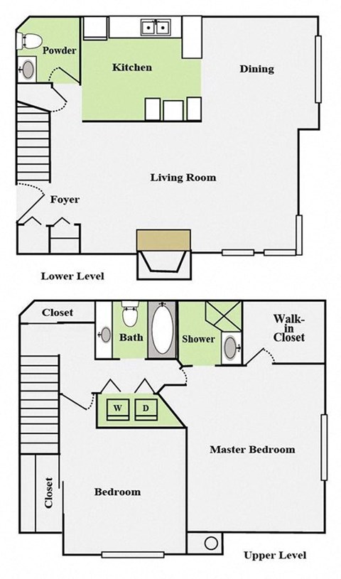 Floor plan for 2 beds, 2.5 baths, 1276 sqft