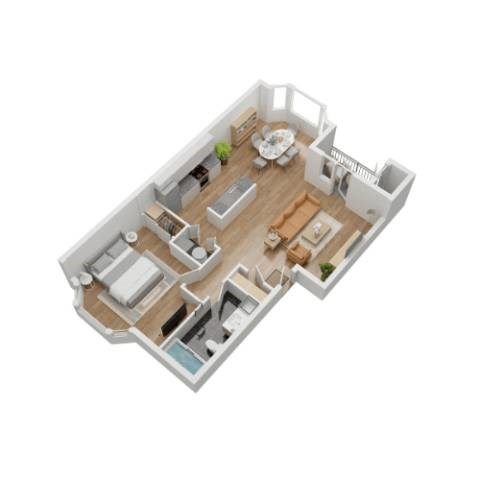 Floor plan for 1 bed, 1 bath, 812 sqft