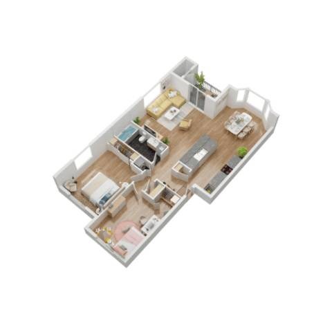 Floor plan for 2 beds, 1 bath, 1028 sqft