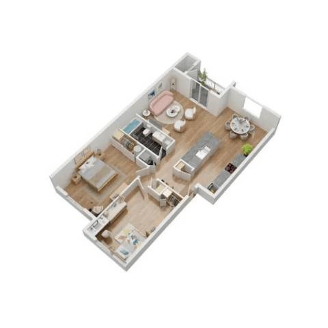 Floor plan for 2 beds, 1 bath, 995 sqft