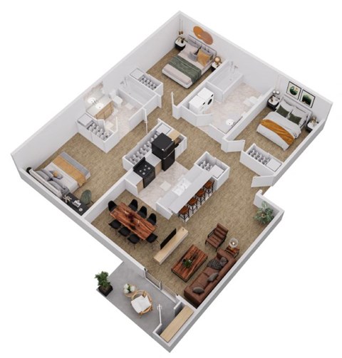 Floor plan for 3 beds, 2 baths, 1125 sqft