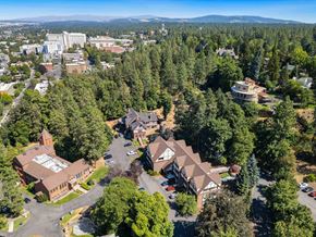 Spokane apartment for rent - A bird's eye view of a residential area with houses surrounded by trees.