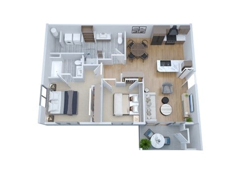 Floor plan for 2 beds, 2 baths, 912 sqft