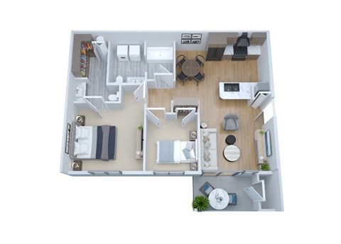 Floor plan for 2 beds, 1.5 baths, 875 sqft