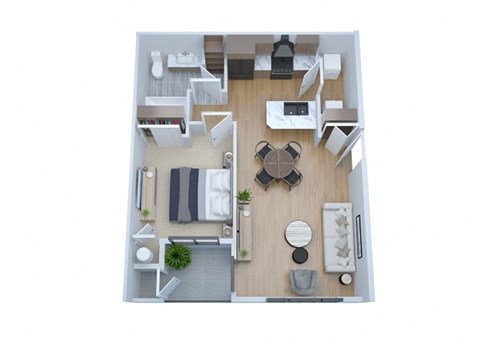 Floor plan for 1 bed, 1 bath, 657 sqft