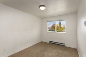 Spokane apartment for rent - A room with a window showing trees outside.