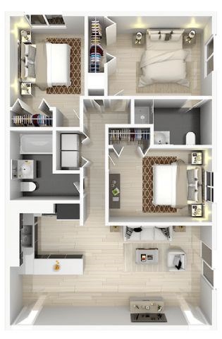 Floor plan for 3 beds, 2 baths, 1100 sqft