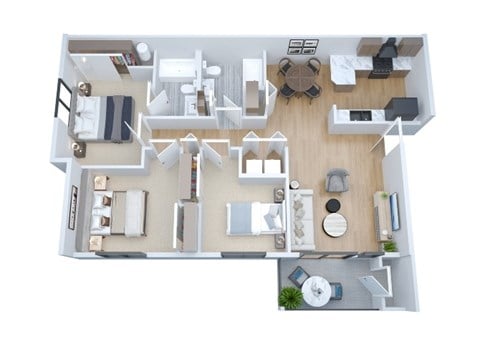 Floor plan for 3 beds, 2 baths, 1128 sqft