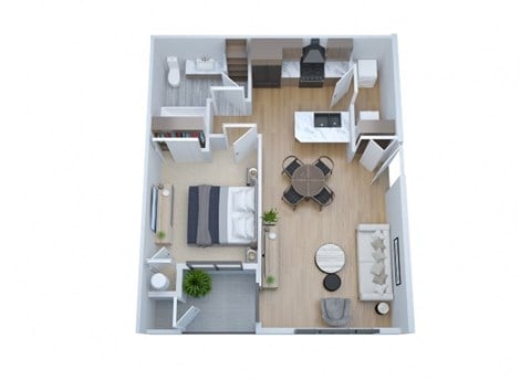 Floor plan for 1 bed, 1 bath, 657 sqft