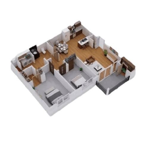 Floor plan for 2 beds, 1 bath, 850 sqft