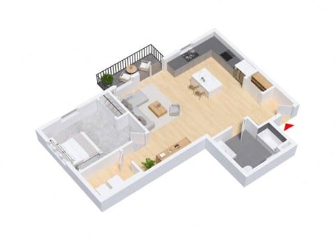 Floor plan for 1 bed, 1 bath, 695 sqft