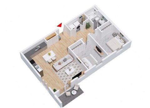 Floor plan for 2 beds, 1 bath, 1025 sqft