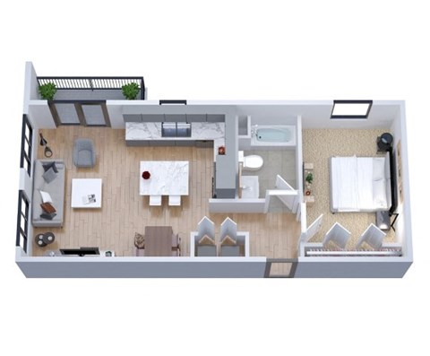 Floor plan for 1 bed, 1 bath, 720 sqft