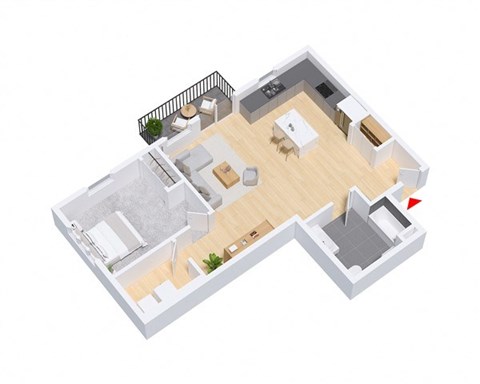 Floor plan for 1 bed, 1 bath, 720 sqft