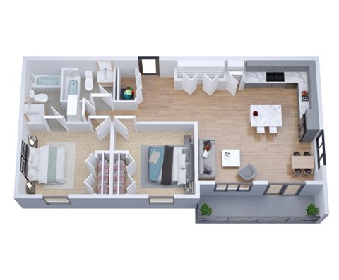Floor plan for 2 beds, 2 baths, 1135 sqft