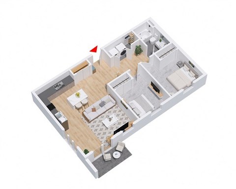 Floor plan for 2 beds, 1 bath, 1140 sqft