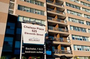 New Westminster apartment for rent - A sign for Chelsea Place 525 on Eleventh Street.