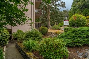 Victoria apartment for rent - A building with a garden in front of it.