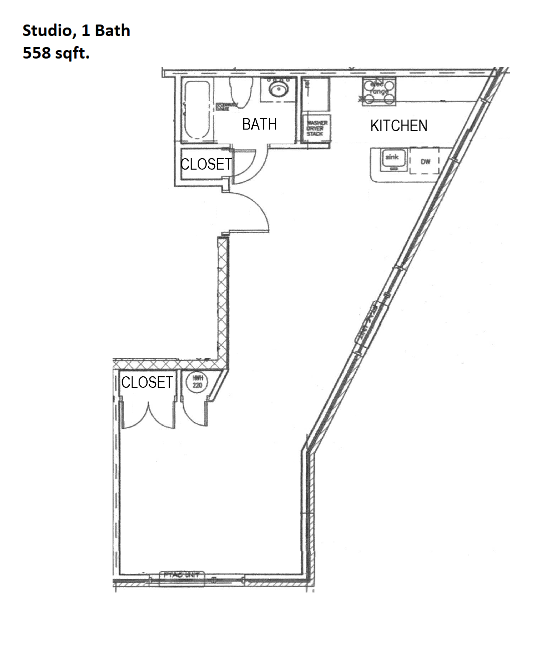 Floor plan for studio, 1 bath, 540 sqft