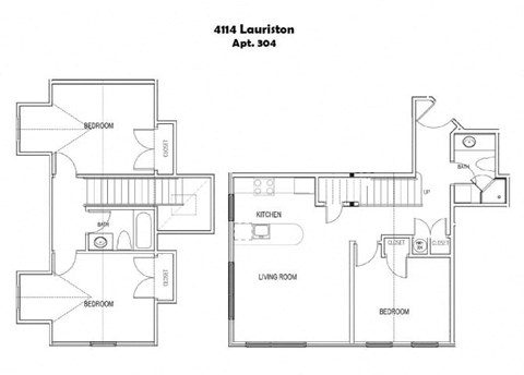 Floor plan for 3 beds, 2 baths, 1040 sqft