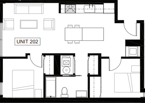 Floor plan for 2 beds, 1 bath, 1044 sqft