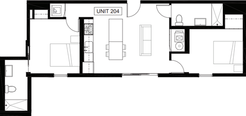 Floor plan for 2 beds, 2 baths, 1044 sqft