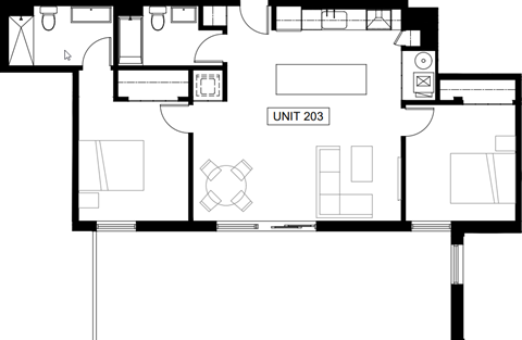 Floor plan for 2 beds, 2 baths