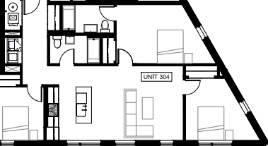 Floor plan for 3 beds, 2 baths, 1100 sqft