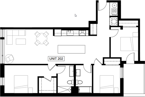 Floor plan for 3 beds, 2 baths