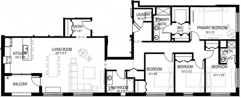 Floor plan for 4 beds, 3 baths