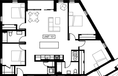 Floor plan for 4 beds, 2 baths, 1200 sqft