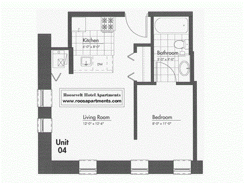 Floor plan for studio, 1 bath, 445 sqft