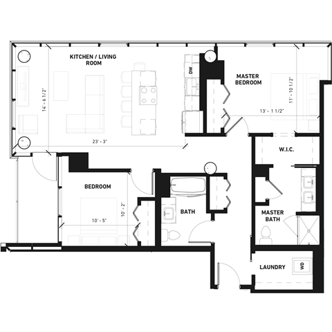 Floor plan for 2 beds, 2 baths, 1208 sqft