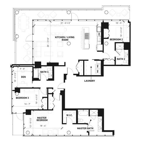 Floor plan for 3 beds, 3 baths, 2285 sqft