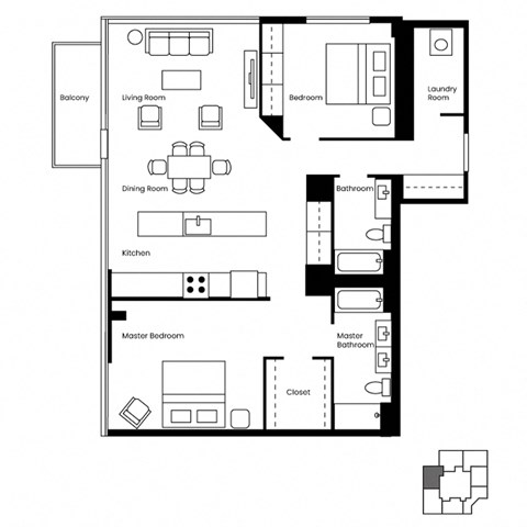 Floor plan for 2 beds, 2 baths, 1480 sqft