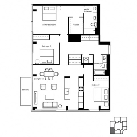 Floor plan for 3 beds, 2 baths, 1650 sqft