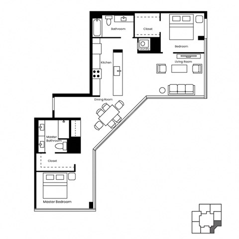 Floor plan for 2 beds, 2 baths, 1282 sqft