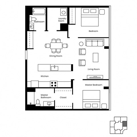 Floor plan for 2 beds, 2 baths, 1191 sqft