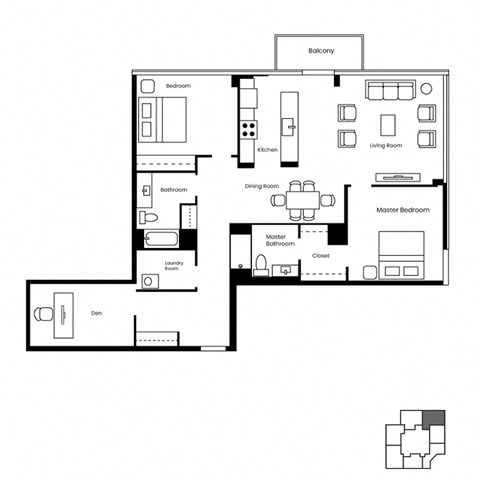 Floor plan for 2 beds, 2 baths, 1728 sqft