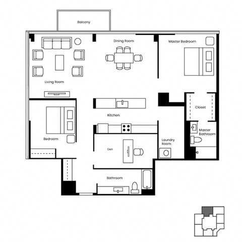 Floor plan for 2 beds, 2 baths, 1639 sqft