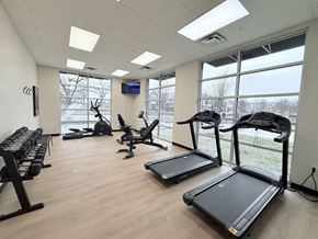 Indianapolis apartment for rent - A gym with treadmills, weights, and exercise equipment.