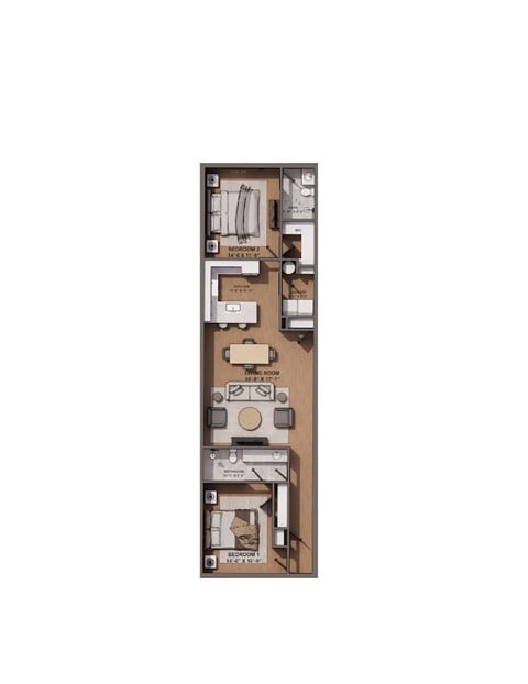 Floor plan for 2 beds, 2 baths, 1152 sqft